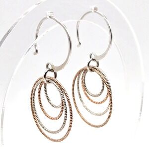 Dyadema 925 Made in Italy Rose Gold Plated and Silver Dangle Multi Hoop Earrings